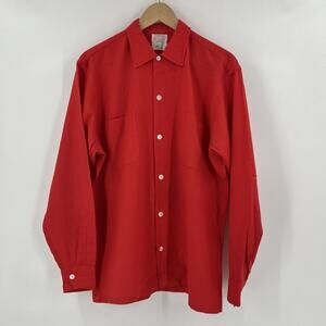 Vintage 70s Button Down Shirt Mens Size L Red Lambs Wool Egyptian Cotton Swiss